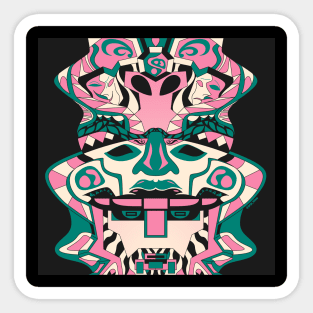 mayan sentinel totem in ecopop pattern in floral design Sticker